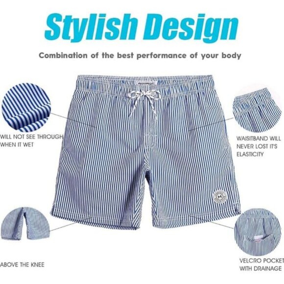 MaaMgic Men's Swim Trunks, Quick Dry Shorts with Mesh Lining Small Stripe - Picture 3 of 6